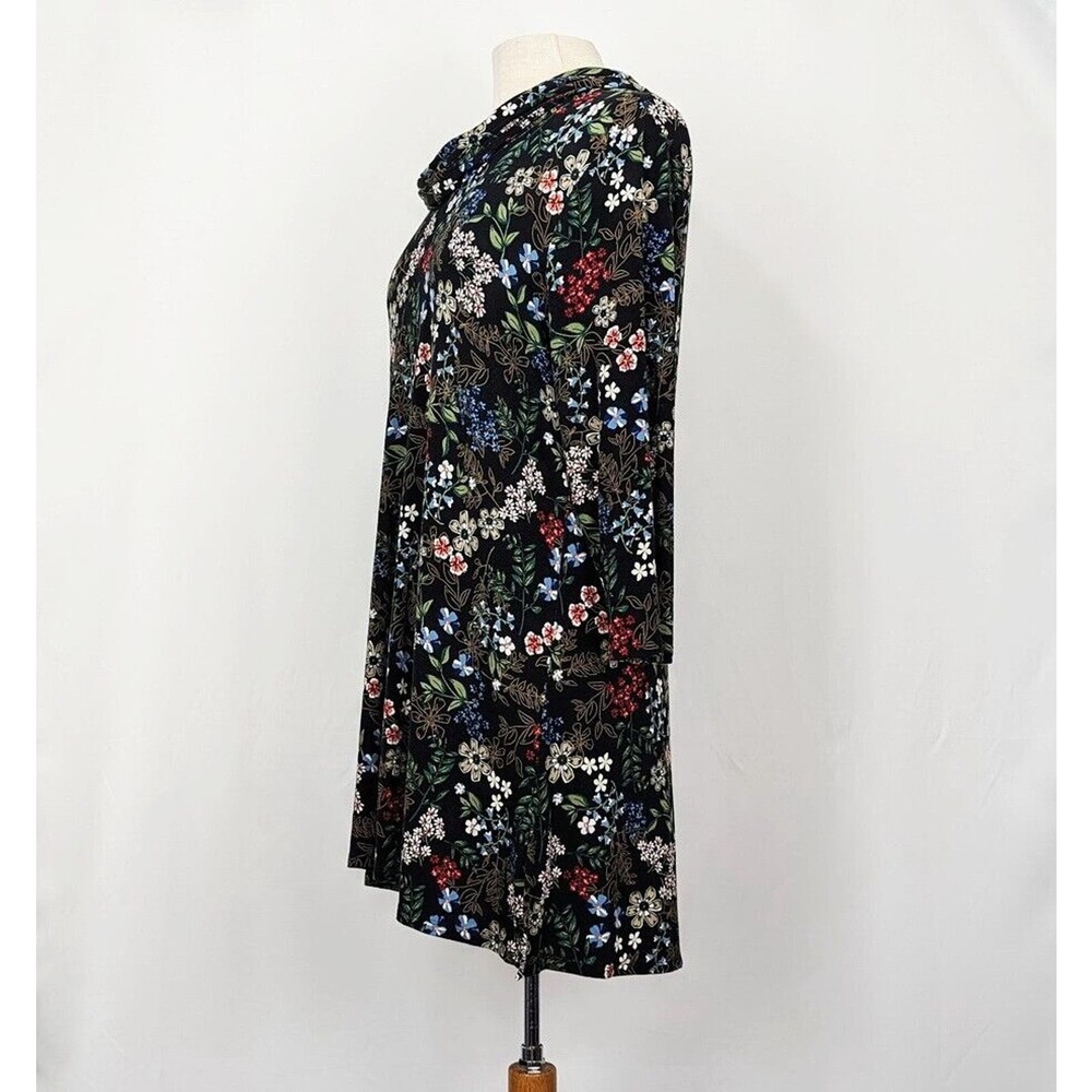 J.Jill Tunic Top Black Floral Cowl Neck Shirt Wearever Collection Women's Size M - Picture 4 of 8